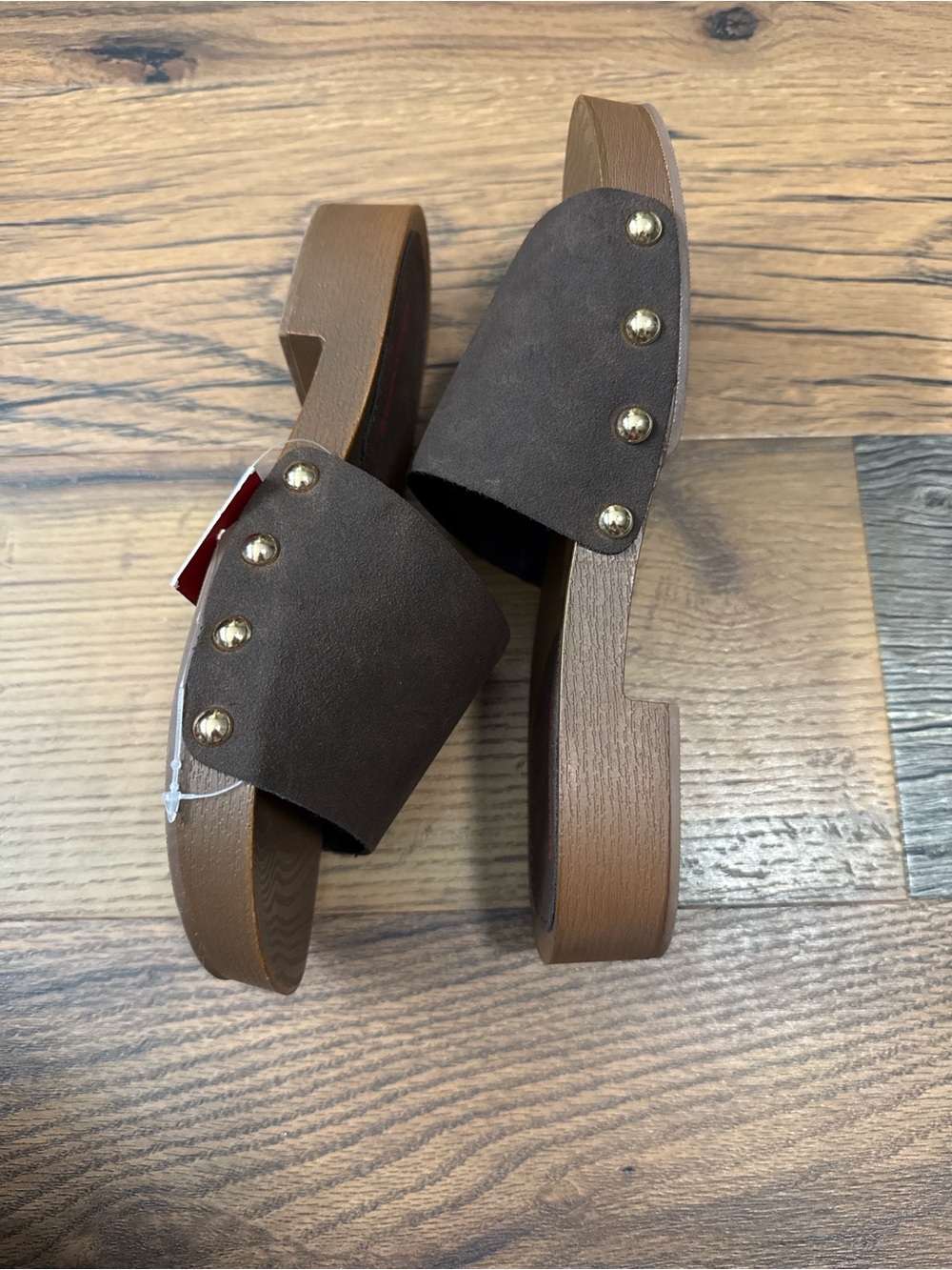 UNIONBAY Dark Brown Slide Mules with Gold Studs